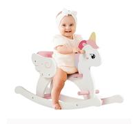 FUNLIO Unicorno Cavallo a Dondolo per Bambini da 0,5 a 3 Anni in Legno, Cavalluccio a Dondolo Carino con Cintura di Sicurezza e Schienale, Giocattolo per Bambini Piccoli, Certificato CE e CPC - Rosa