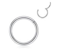FUNLMO Anello da naso in acciaio chirurgico 316L incernierato per naso, setto nasale, cartilagine, elice, trago, conchiglia, Rook Daith, lobo, labbro, 1 pezzo, Metallo, Nessuna pietra preziosa