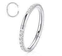 FUNLMO Anello da naso in titanio per setto nasale, helix, trago, cartilagine, monachella, chiusura sicura, anello segmentato, 16 G, da 6 mm a 10 mm, Titanio, Zirconia cubica