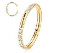 FUNLMO Anello da naso in titanio per setto nasale, helix, trago, cartilagine, monachella, chiusura sicura, anello segmentato, 16 G, da 6 mm a 10 mm, Titanio, Zirconia cubica