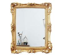 Funly mee Specchio decorativo vintage 24 x 28 CM, specchio da trucco da tavolo quadrato in oro antico montato a parete