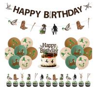 Funmemoir Anatra Caccia Decorazioni di Compleanno Buon Compleanno Banner Anatra Caccia Ghirlanda Cupcake Cake Topper Anatra Stampa Palloncini per Ragazzi Adulti Mallard Anatra Tema
