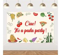 Funmemoir Ciao! It's a Pasta Party Decorations - Fondale fotografico a tema cibo italiano, 1,5 x 0,9 m, per pasta, pizza, spaghetti, compleanno, baby shower