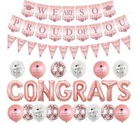 Funmemoir Decorazioni di laurea in oro rosa - We are so orgoglioso di te, striscione con bandierine per lauree, congratulazioni per classe del 2026, decorazione per feste di laurea ben fatta