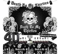 Funmemoir Decorazioni gotiche per il 40° compleanno per donne, striscione morte ai miei trenta, sfondo, fascia, tovaglia, topper per torte, palloncini per funerale per la mia gioventù morte ai miei 30