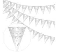 Funmemoir Decorazioni per feste di fidanzamento, 3 striscioni argentati con scritta "We're Engaged", striscione a triangolo preassemblato per proposte di matrimonio e decorazioni di fidanzamento