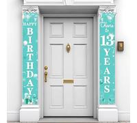 Funmemoir Decorazioni per il 13° compleanno per ragazze, turchese Happy Birthday Cheers to 13 Years Party Door Banner, OMG UR a Teenager 13 decorazione per portico, decorazioni per feste per la