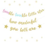 Funmemoir Decorazioni per il primo compleanno dei gemelli per ragazzi e ragazze - Twinkle Twinkle Little Star How Onderful You Both Are Banner, Glitter Twins First Birthday Banner per We Are One