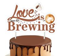 Funmemoir Decorazioni per torte nuziali, con scritta "Love Is Brewing", decorazione per torta al caffè, per feste di addio al nubilato, matrimoni, feste di fidanzamento