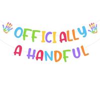 Funmemoir Official a Handful Banner - Decorazioni per feste di compleanno per ragazzi e ragazze, striscione per 5° compleanno con scritta "Hi Five Happy 5th Birthday" per feste colorate a tema