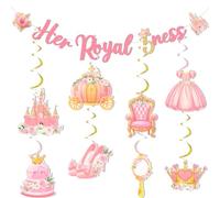Funmemoir Principessa 5° compleanno decorazioni Her Royal 5ness Birthday Banner 8PCS Principessa Appeso Vortici per la sua corona del castello reale dei cinque anni 5 anni