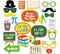 Funmemoir Set di 24 accessori per cabina fotografica per feste di matematica, con scritta "I Love Math", decorazioni per feste di compleanno, in classe, equazioni per il giorno della matematica, per