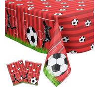 Funmemoir Tovaglia da calcio rossa, decorazione per feste di calcio, tovaglia usa e getta, rettangolare, 130 x 274 cm, per eventi di calcio, temi di calcio, decorazioni di compleanno
