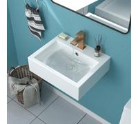 Funmier - Lavello da bagno con montaggio a parete, 50 x 40 cm, rettangolare, galleggiante, in porcellana bianca, stile moderno