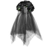 Funmo Velo per Halloween,con rose,motivo floreale,Giorno dei Morti Velo per Halloween,Velo per Il Giorno dei Morti Costume di Halloween Donna per festa di sposa fantasma di Halloween,Nero