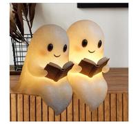 Funmody Glowspirit, Libiyi Cute Ghost Reading Book Lamp, Brimody Light Up Ghost Statue Night Light House Mantel Decor for Home Ghosts Warm Lighted Indoor Figurine Lamps for Indoor Party(S-2PCS)