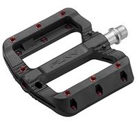 Funn Black Magic Pedale Piatto in Plastica per Mountain Bike - Pedali Leggeri con Ampia Piattaforma per Maggiore Stabilità, Pedali per Bicicletta con Asse CrMo da 9/16 pollici (Punte Rosse)