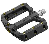 Funn Black Magic Pedali Flat MTB Plastica, Larghi (Pins Oro)