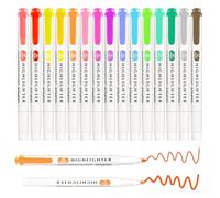 Funnasting Evidenziatori, 15 Colori Evidenziatori Pastello Set, Evidenziator a Oppia Punta, Pennarelli per Colorare, Sottolineare, Ufficio Studente