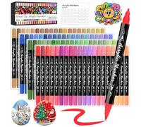 Funnasting Pennarelli Acrilici, 80 Colori a Doppia Punta Colori Acrilici Pennarelli, Acrylic Marker con Punta Fine e a Pennello Per Vetro, Tessuto, Ceramica, Uovo, Pittura su roccia