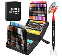 Funnasting Pennarelli Brush Pen Lettering, 100 Colori Pennarelli Doppia Punta Fine e Grossa Pennello per Adulti Bambini Acquerello Set per Colorare, Bullet Journal, Mandala