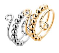 FUNNETOYU 2 Anelli Stress Resistenti in Metallo Anelli Ansia e con Perline Rotanti Fedine Sottili Uomo Accessorio Decorativo per Riduzione Ansia e Relax