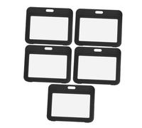 FUNNETOYU 5 Pezzi Porta Badge Orizzontale Doppia Faccia Trasparente Plastica Nera Protettore Id Robusto per Ufficio Scuola Ed Eventi Copri Tessere Antigraffio Facile da Trasportare per