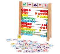 FUNNETOYU Abaco Legno per Perline Colorate Educativo per Insegnare Matematica Carte Numeriche Sviluppo delle Competenze Matematiche e Divertimento Prescolare