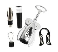 FUNNETOYU Apribottiglie Vino Portatile Acciaio Apribottiglie Manuale Multifunzione con Tagliacapsule Sottovuoto e Versatore Antigoccia Compatto e Facile da Trasportare per Uso e Picnic All