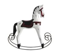FUNNETOYU Cavallo Dondolo in Legno Bianco Decorativo Vintage Figurina Artigianale da Tavolo con Dettagli Rifiniti Classico per Arredamento Soggiorno e Ufficio