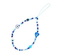 FUNNETOYU Cordino Polso Cellulare Bianco con Occhio di Vetro e Perline Blu Cinturino Portatile Antismarrimento per Smartphone e Accessori Circa