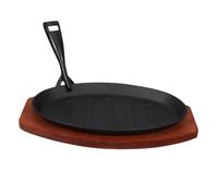 FUNNETOYU Piastra in Ghisa per Fajita con Base in Legno e Protezione Anti-scottatura Padella Grill Versatile per Barbecue Casa Forno Piano Cottura Distribuzione Calore Uniforme