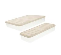 FUNNETOYU Set 2 Pezzi Contenitori Frigorifero in Plastica Trasparente, Organizer per Alimenti Coperchio Ermetico, Scatole Salvaspazio per Conservazione Sicura nel Frigorifero e Cassetti