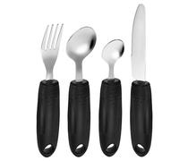 FUNNETOYU Utensili Ponderati Anti-tremore in Acciaio Inox Set da 4 Pezzi Manico Ergonomico e Foro per Appendere per Anziani e Pazienti Tremori alle Mani