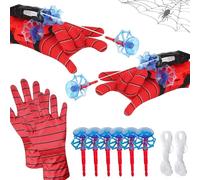 Funnity 2 Set Guanti Spider Bambino con Lanciatore, Marve Giocattolo Spara Ragnatele Spider, Gadget Spider, Costume Spider Bambino per Cosplay Spider Costume Carnevale(A)
