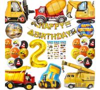 Funnity Decorazione Compleanno 2 Anni Escavatore, Set di Palloncini per Bambini Maschi, Tema Cantiere e Veicoli da Costruzione, Giallo