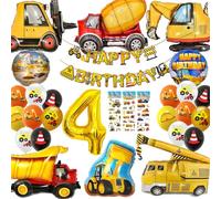 Funnity Decorazione di Compleanno di Escavatori 4 Anni, Palloncini Compleanno 4 Anni, Palloncini Compleanno Escavatore, Decorazione Tema Cantiere, Palloncini Compleanno per Veicoli Ragazzi