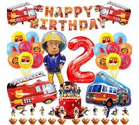 Funnity Pompieri Compleanno Decorazioni 2 Anni, Palloncini Camion Pompieri, Palloncini di Compleanno del Camion dei Pompieri, per Bambini Auto Festa a Tema, Scuola, Compleanno Ragazzo