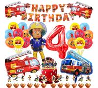 Funnity Pompieri Compleanno Decorazioni 4 Anni, Palloncini Camion Pompieri, Palloncini di Compleanno del Camion dei Pompieri, per Bambini Auto Festa a Tema, Scuola, Compleanno Ragazzo