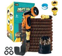Funnity Tubo Acqua Giardino 15 metri, Tubo Per Acqua In Lattice A 3 Strati Resistente, Senza Pieghe, Spray A 10 Funzioni, Estensibile da Giardino Flessibile con Adattatore da 1/2" e 3/4"