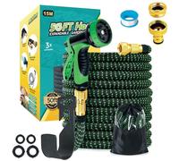 Funnity Tubo Acqua Giardino 15 metri, Tubo Per Acqua In Lattice A 3 Strati Resistente, Senza Pieghe, Spray A 10 Funzioni, Estensibile da Giardino Flessibile con Adattatore da 1/2" e 3/4"