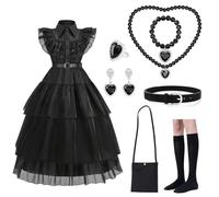 Funnity Vestiti Carnevale Bambina, Vestito Malefica Bambina, Mercoledi Vestito nero, Perfetto per il Vestito da Ballo Delle Ragazze, Costume da Cosplay, Costume da Carnevale per Bambini (130 cm)