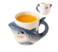Funny 3D Shark Ceramic Coffee Mug - 18 Oz Cute Handle Drinkware, Large Kitchen Mugs with Ergonomic Grip, Stoneware Latte Tumbler, Hot Chocolate Vessel, Milk Water Steins for Tea Beverage Restaurant