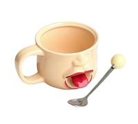 Funny 3D Tongue Out Ceramic Mug with Spoon 255ml Cute Coffee Cup Office | Whimsical 255ml 3D tongue ceramic mug includes matching spoon and handle. Ideal funny coffee cup for home, office, and Ģifts.