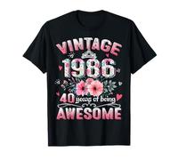 Funny 40th Birthday Vintage 1986 Floral 40 Years Old Awesome Maglietta