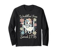 Funny 4th of July Goose Retro Independence Day Firequacker Maglia a Manica