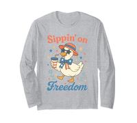 Funny 4th of July Goose Retro Independence Day Firequacker Maglia a Manica