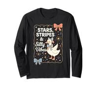 Funny 4th of July Goose Retro Independence Day Firequacker Maglia a Manica