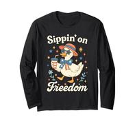 Funny 4th of July Goose Retro Independence Day Firequacker Maglia a Manica