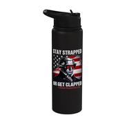 Funny 4th Of July Stay Strapped Or Get Clapped Stainless Steel Insulated Water Bottle